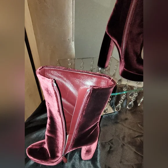 Rare Find Miu Miu BordeauxBurgundy Velvet Ankle Boots Claret. Size 7 1/2 M